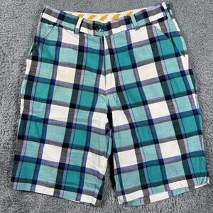 Loudmouth Golf Shorts Mens 32 Teal Plaid Cotton Stretch Multicolor Plaid Lycra